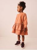 Orange Hedgehog Embroidery Long Sleeve Sweat Dress