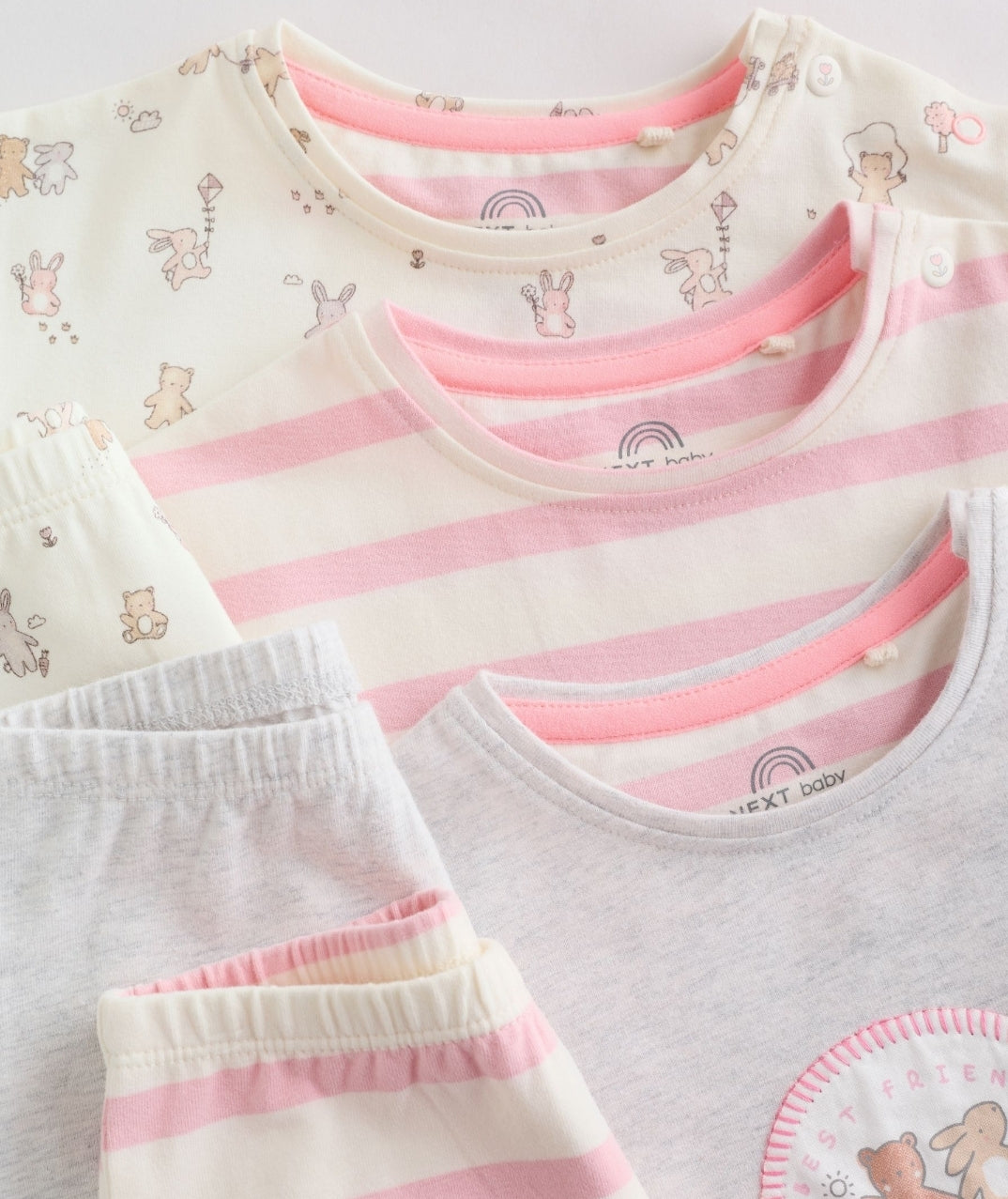 Grey and Pink Short Sleeve Top and Leggings Baby Set 6 Piece
