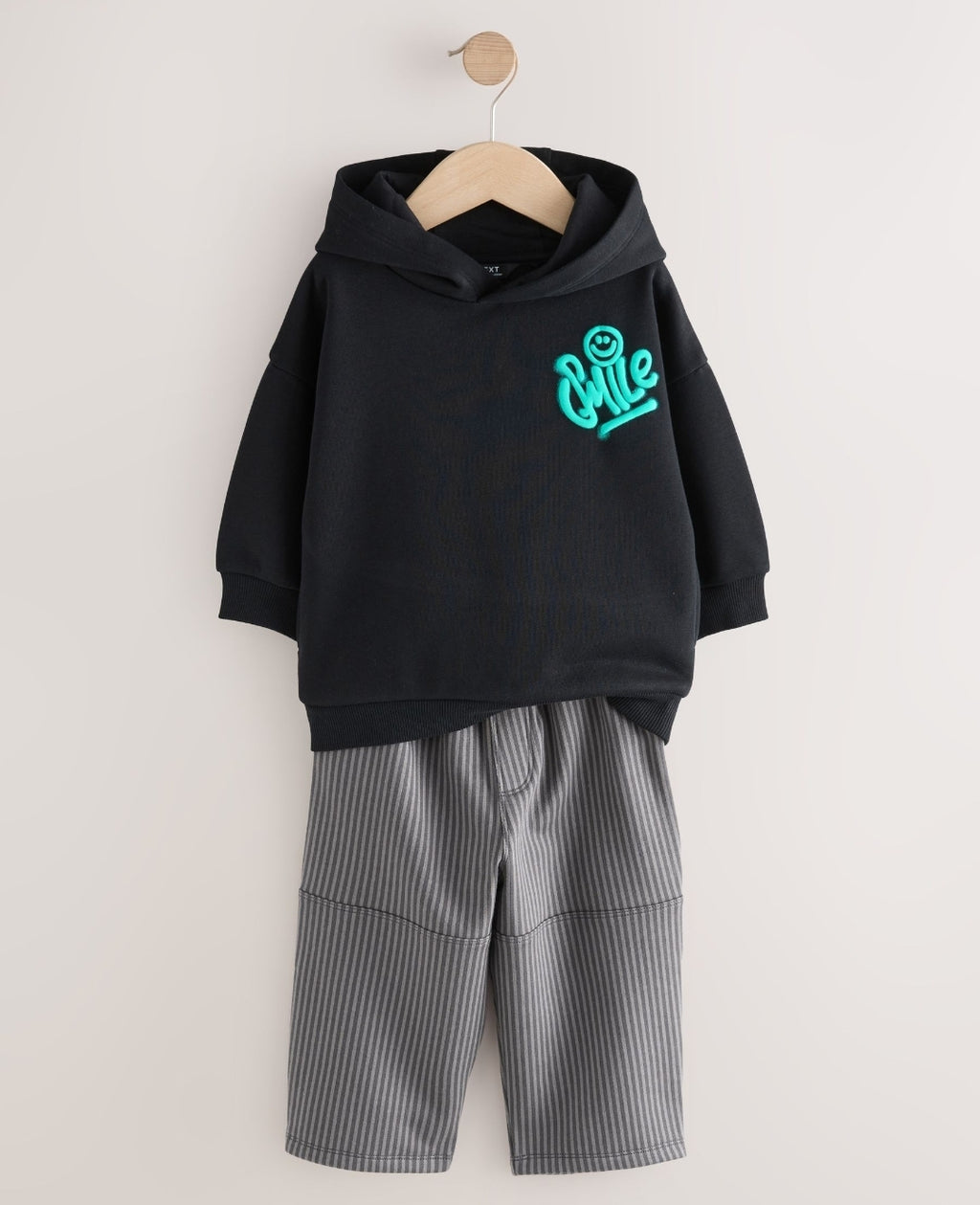Black and Grey Printed Hoodie and Carpenter Joggers Set