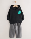 Black and Grey Printed Hoodie and Carpenter Joggers Set