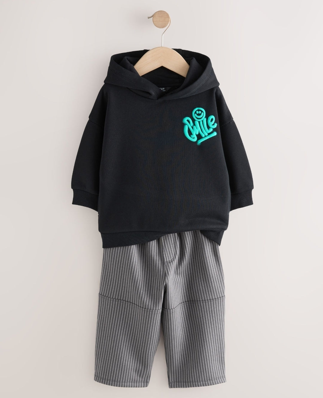 Black and Grey Printed Hoodie and Carpenter Joggers Set