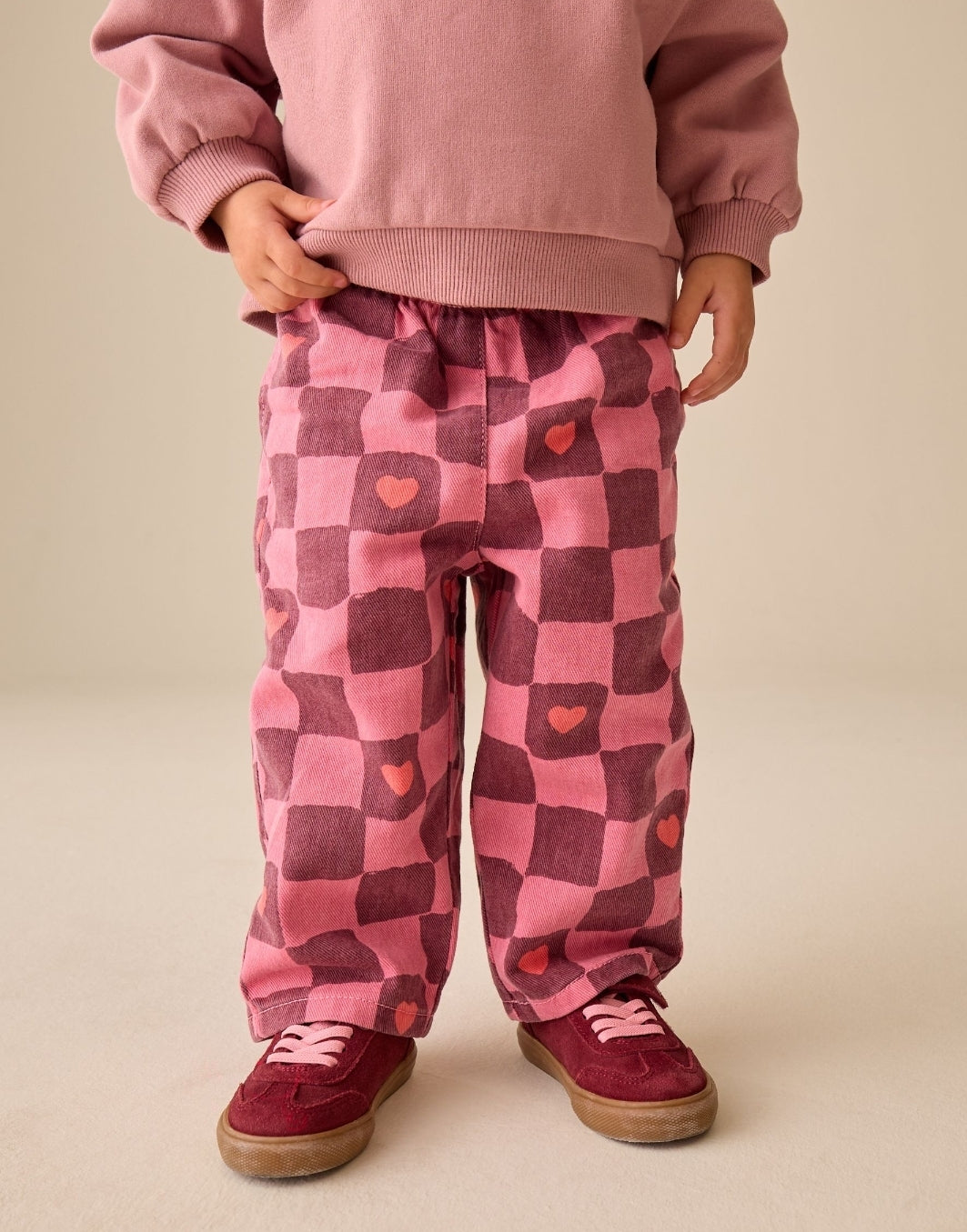 Pink/Burgundy Red Check PrintedJeans