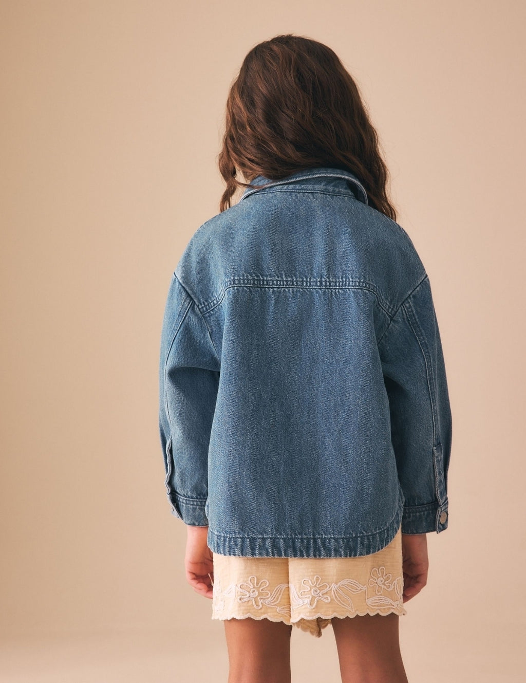 Mid Blue Denim Crochet Pocket Shacket