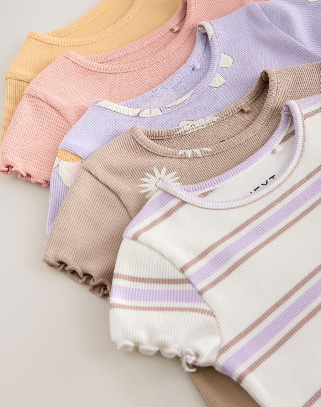 Neutral Ribbed Short Sleeve Tops 
5Pack