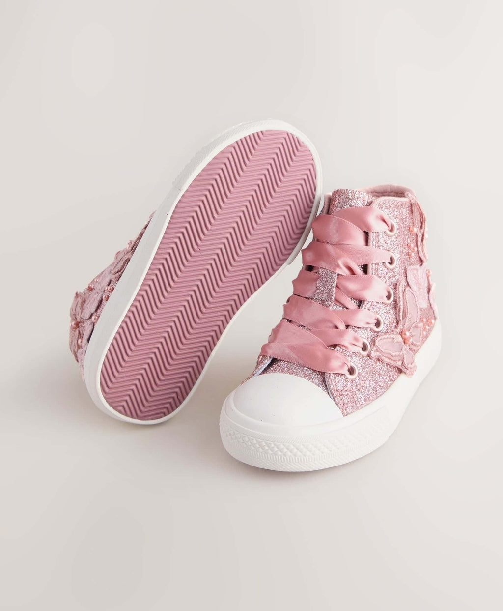 Pink Glitter Butterfly High Top Trainers