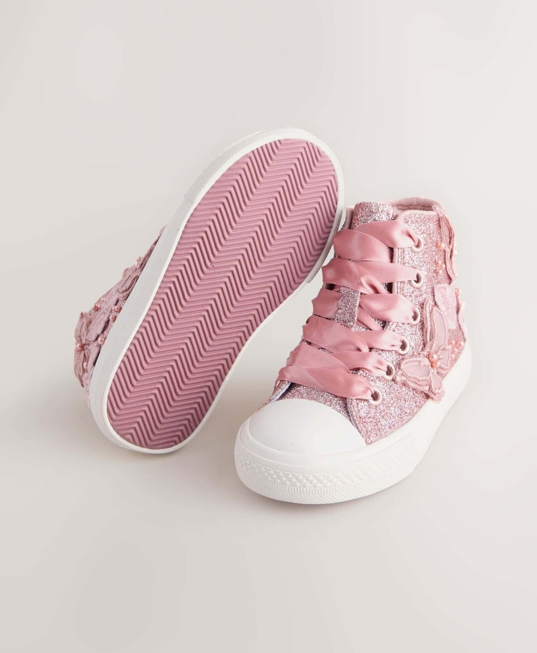 Pink Glitter Butterfly High Top Trainers