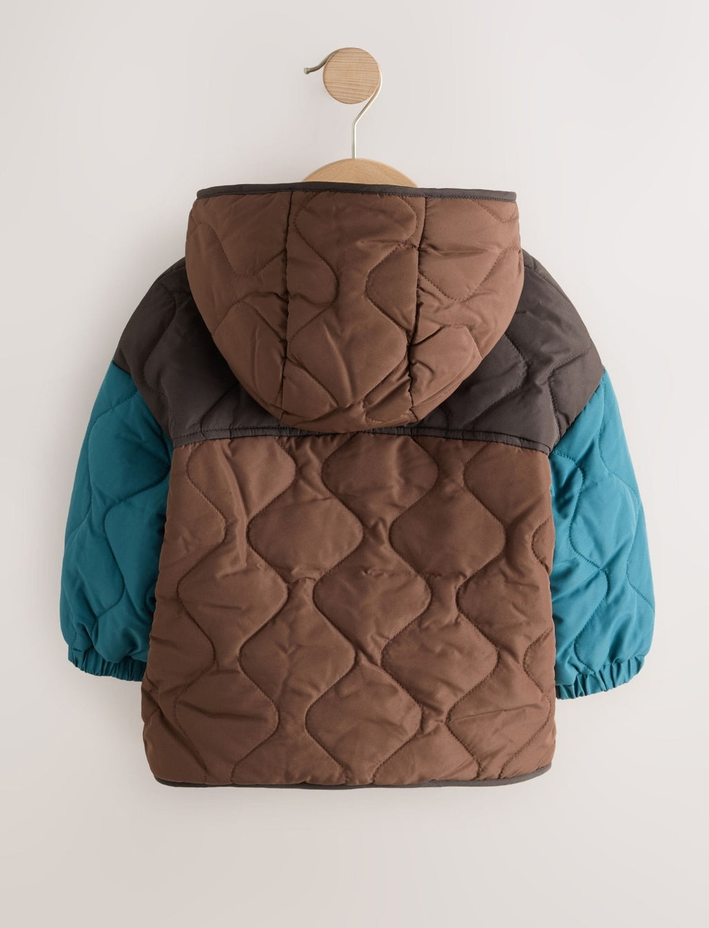 Brown Colour Block Quilted Coat