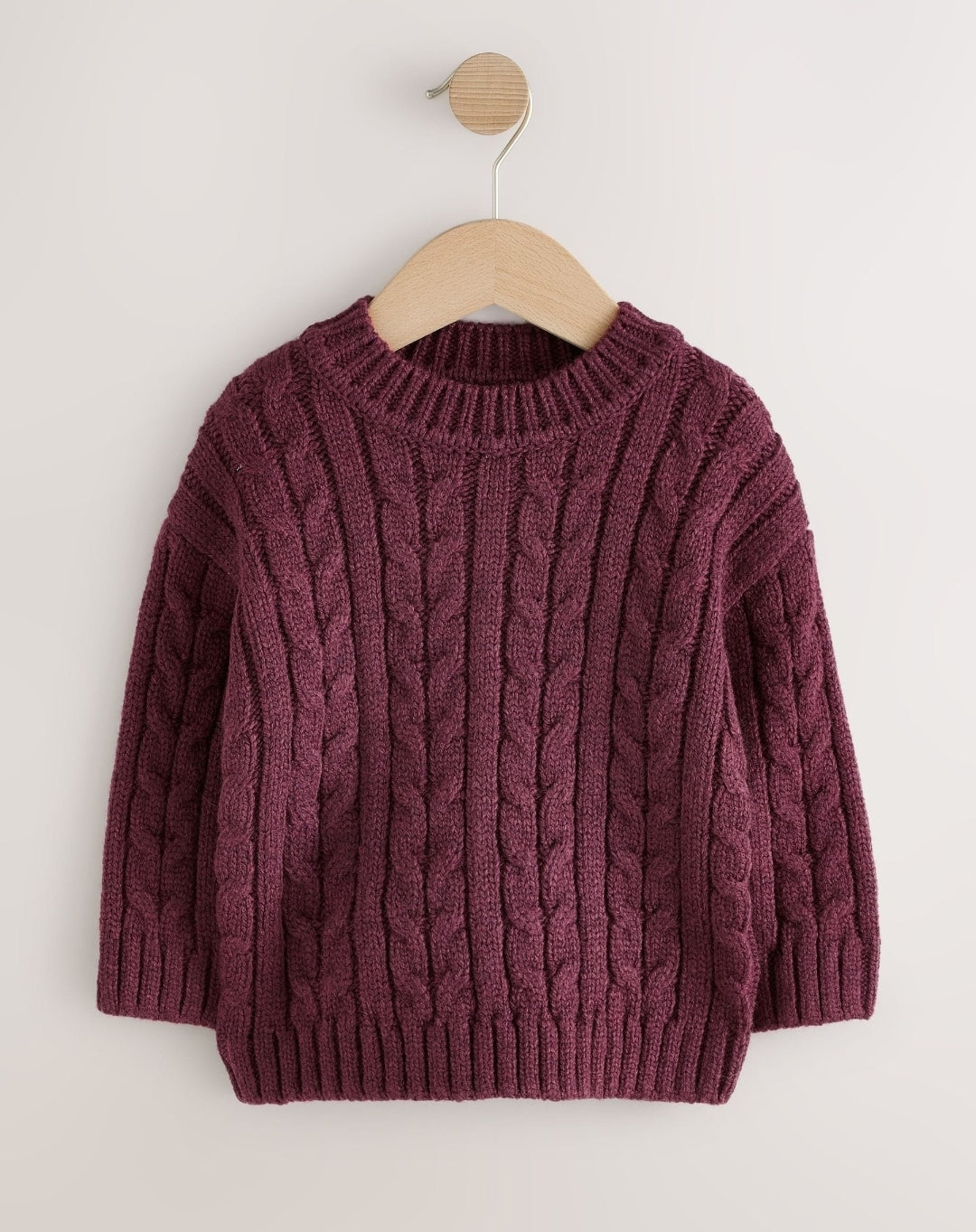Plum Purple Cable Knit Crew Neck Jumper