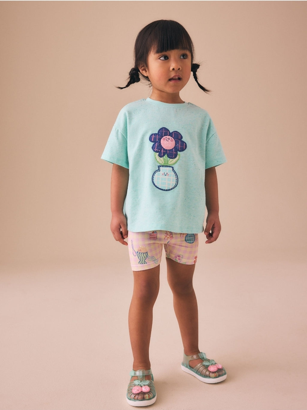 Blue Flower Short Sleeve T-Shirt
and Cycle Shorts Set