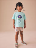 Blue Flower Short Sleeve T-Shirt
and Cycle Shorts Set