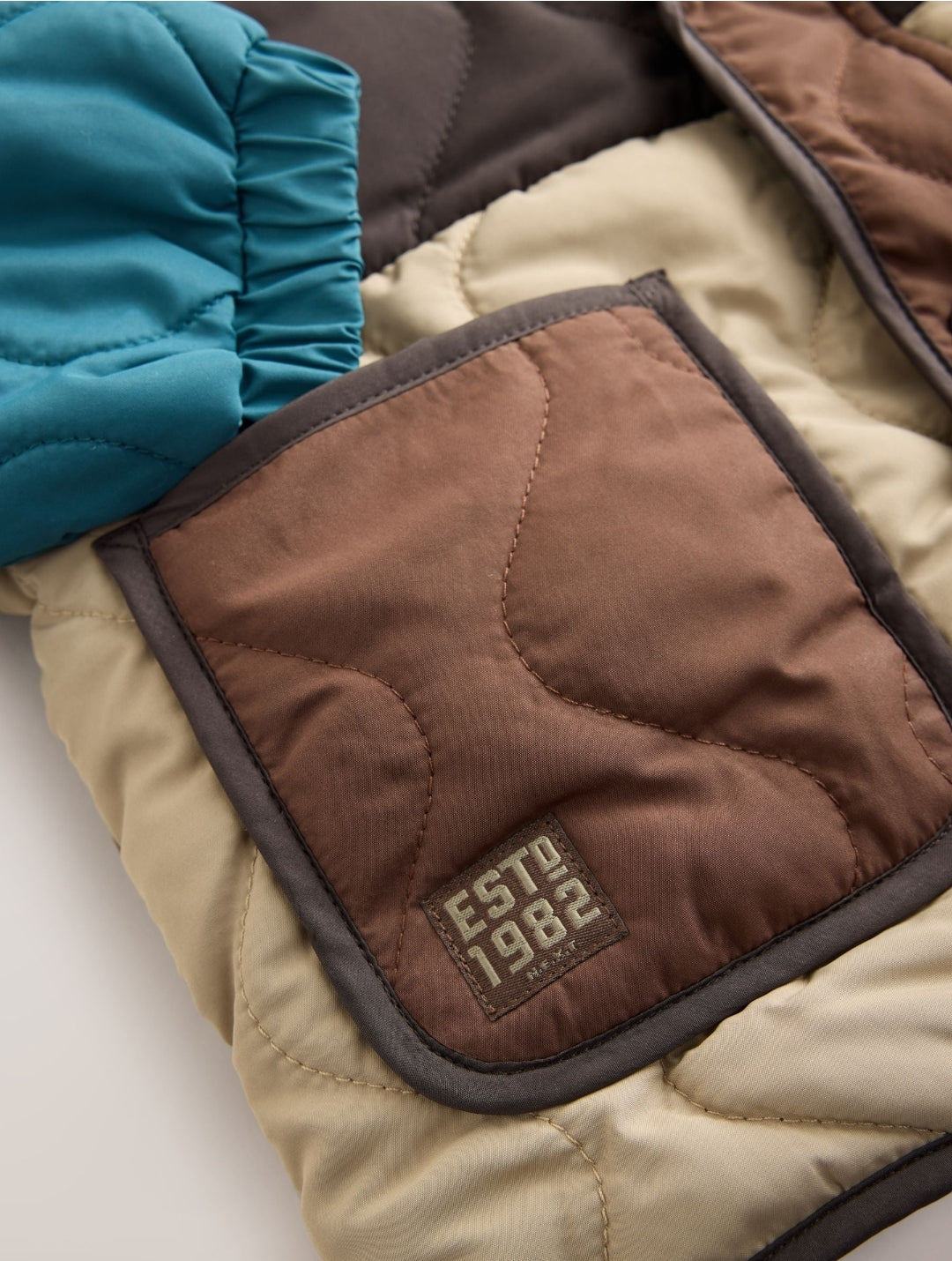 Brown Colour Block Quilted Coat