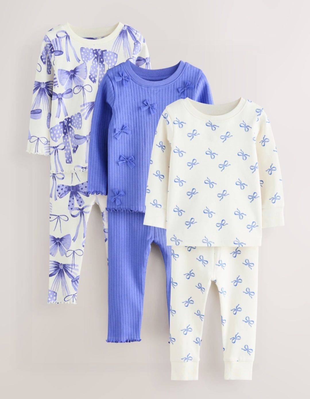Blue Bows Snuggle Pyjamas 3 Pack