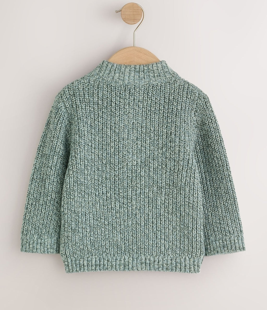 Teal Blue Zip Neck Knitted Cable
Jumper