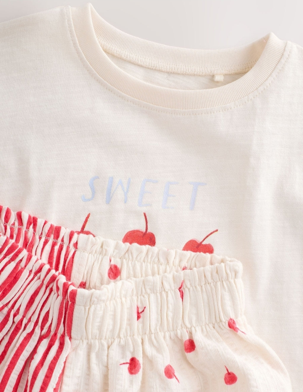 Ecru White Bunny Cherry Short Sleeve T-Shirt and Shorts Set
