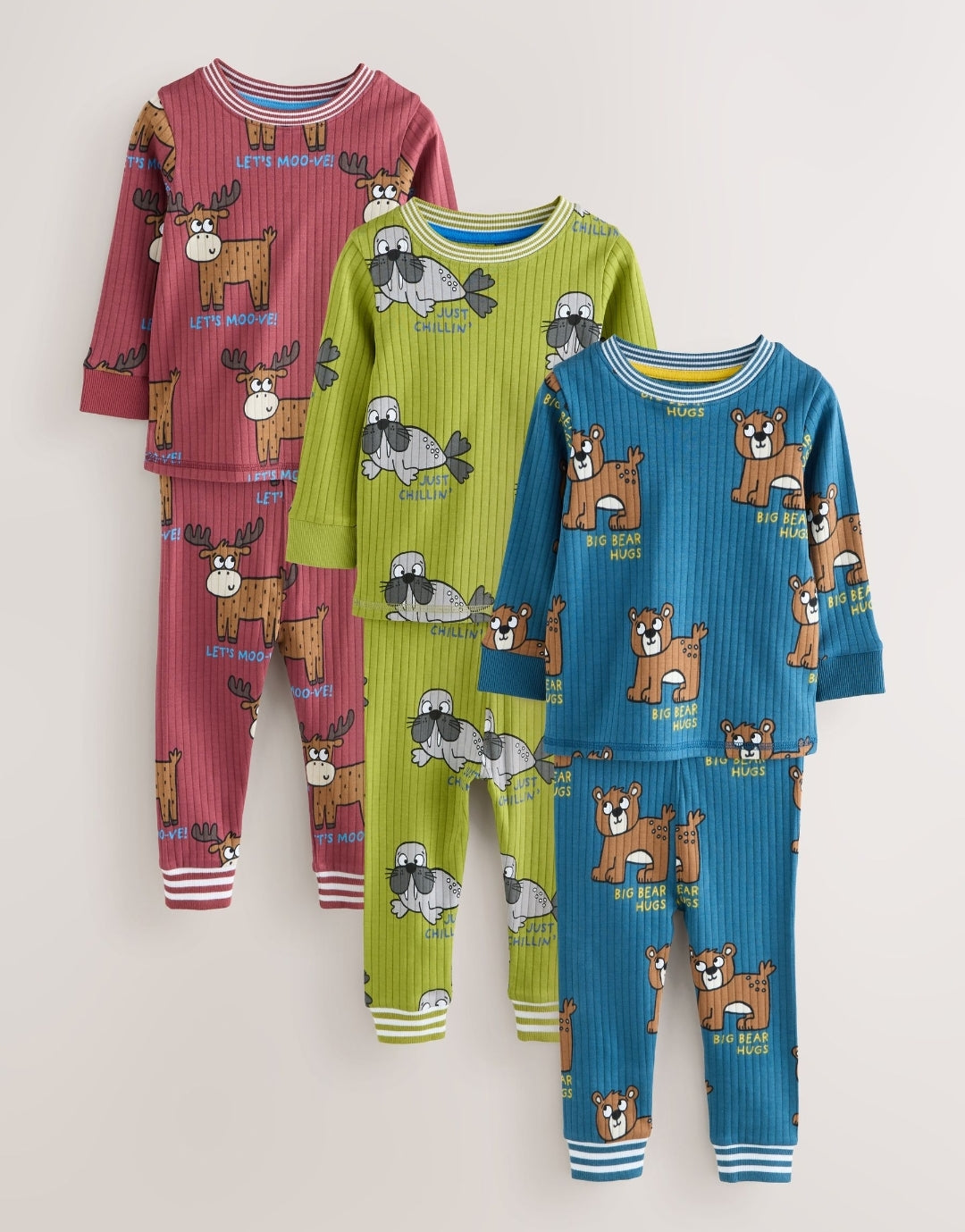 Red/Green All Over Animal Snuggle Pyjamas 3 Pack