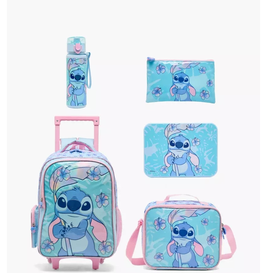 Disney Stitch Print 5-Piece School Trolley Bag Set inch 16