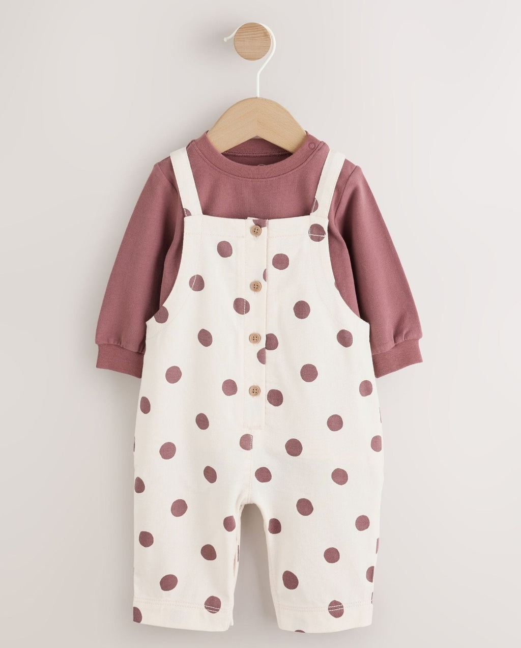 Brown/Cream Spot Baby Long Sleeve Bodysuit And Woven Dung