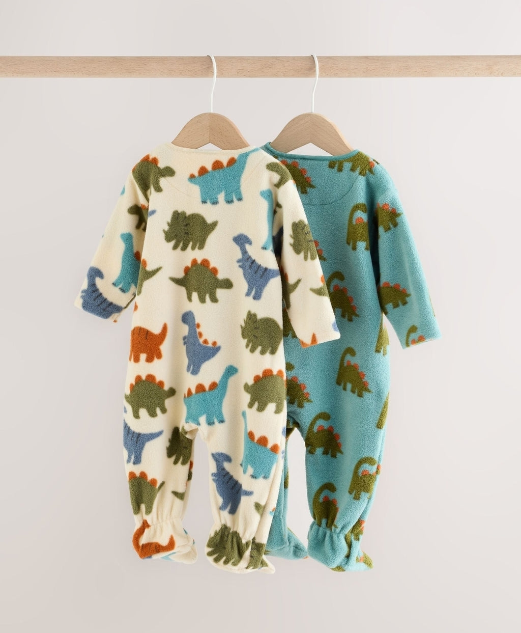 Blue Dinosaur Micro Fleece Two Way Zip Baby Sleepsuits 2 Pack