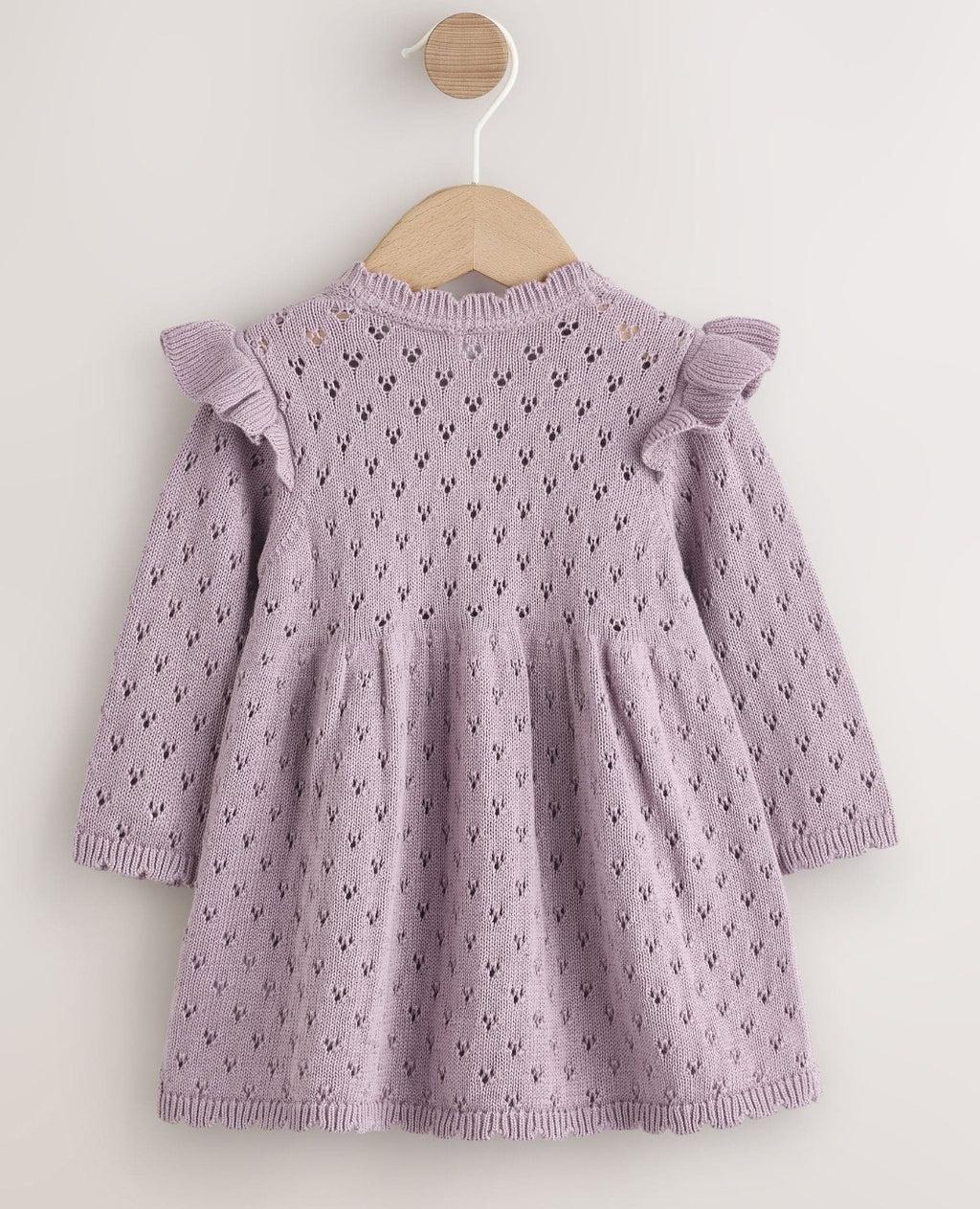 Lilac Purple Pointelle Knitted Frill
Shoulder Baby Dress