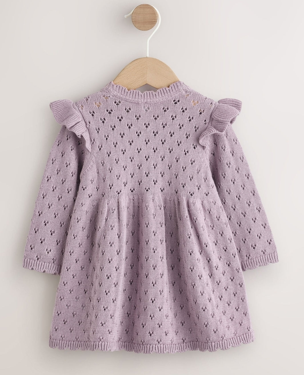Lilac Purple Pointelle Knitted Frill
Shoulder Baby Dress