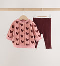Pink Heart Baby Fleece Sweater and Leggings Set 2 Piece