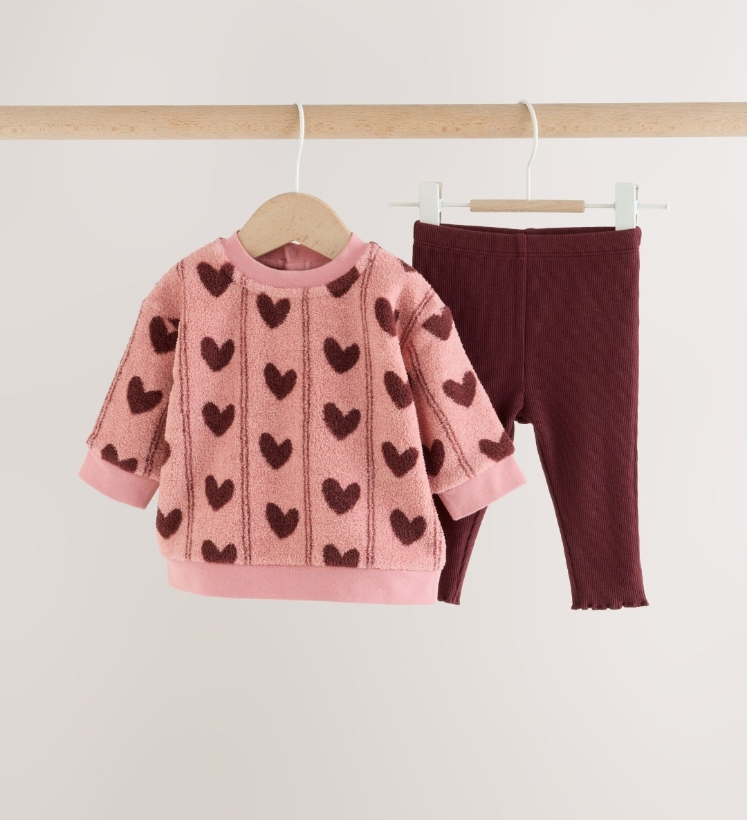 Pink Heart Baby Fleece Sweater and Leggings Set 2 Piece