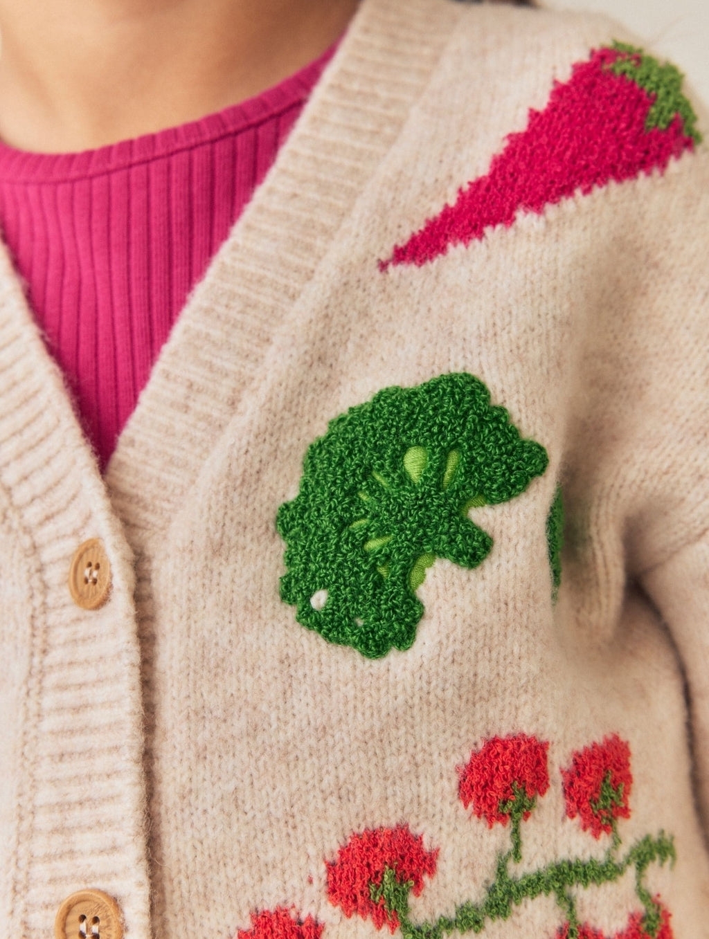 Vegetable Embroidered V-Neck Cardigan