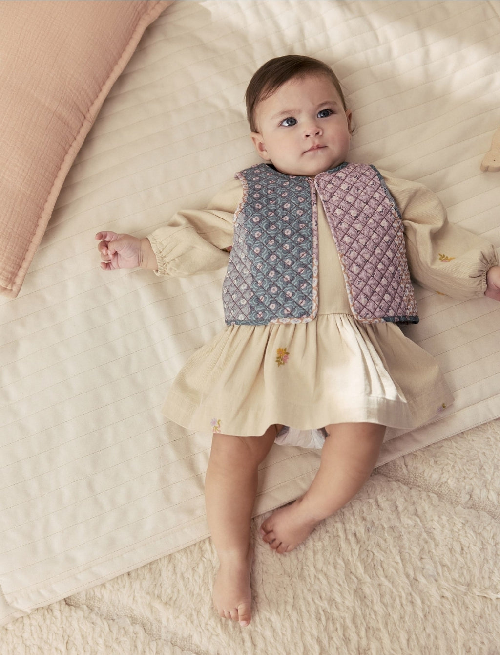Cream Floral Baby Dress and Gilet Set 2 Piece
