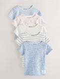 Blue Ribbed Short Sleeve Tops 5 Pack