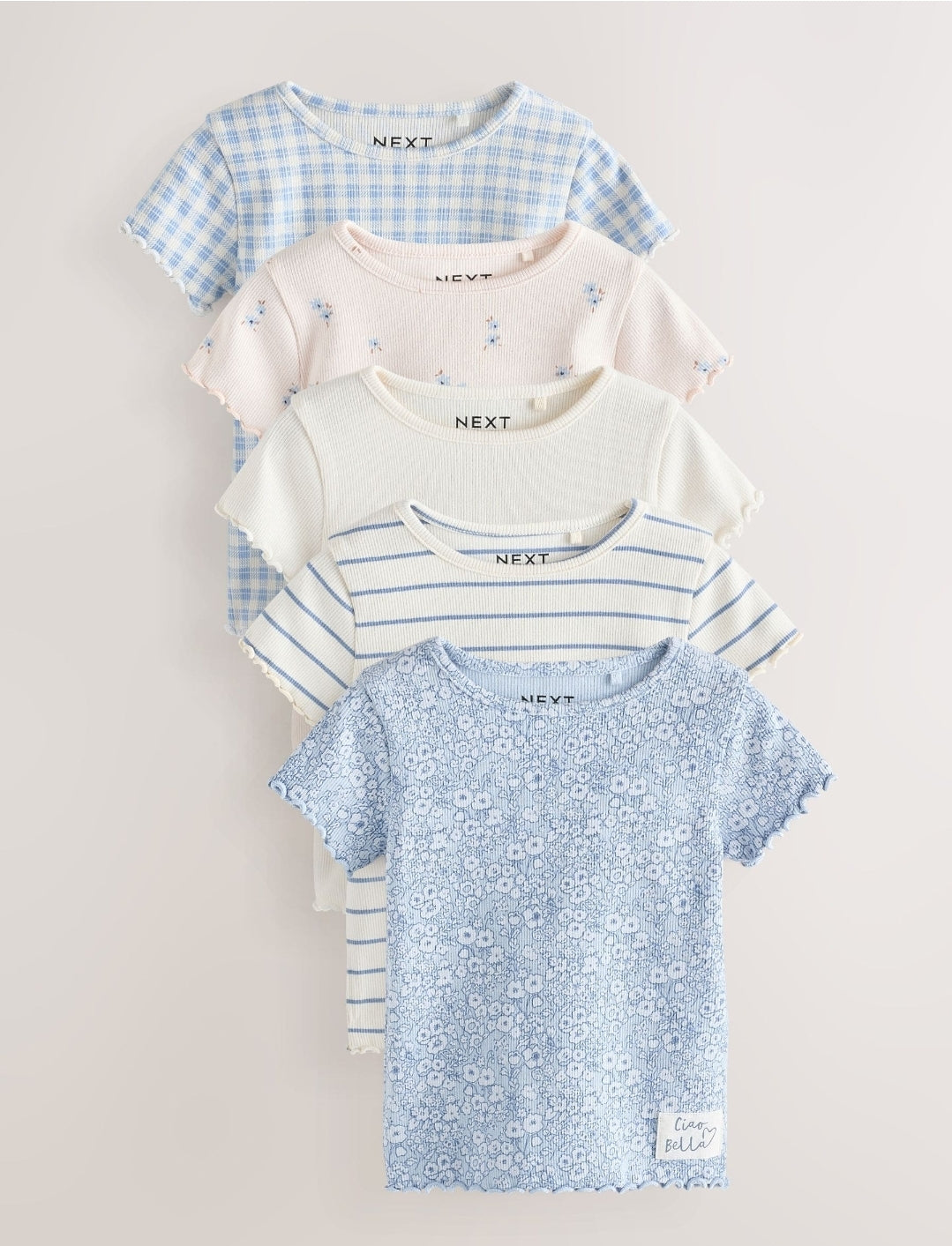 Blue Ribbed Short Sleeve Tops 5 Pack
