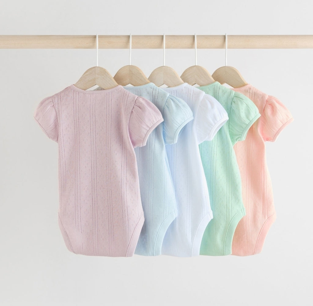 Pastels 5 Pack Short Sleeve
Pointelle Baby Bodysuits