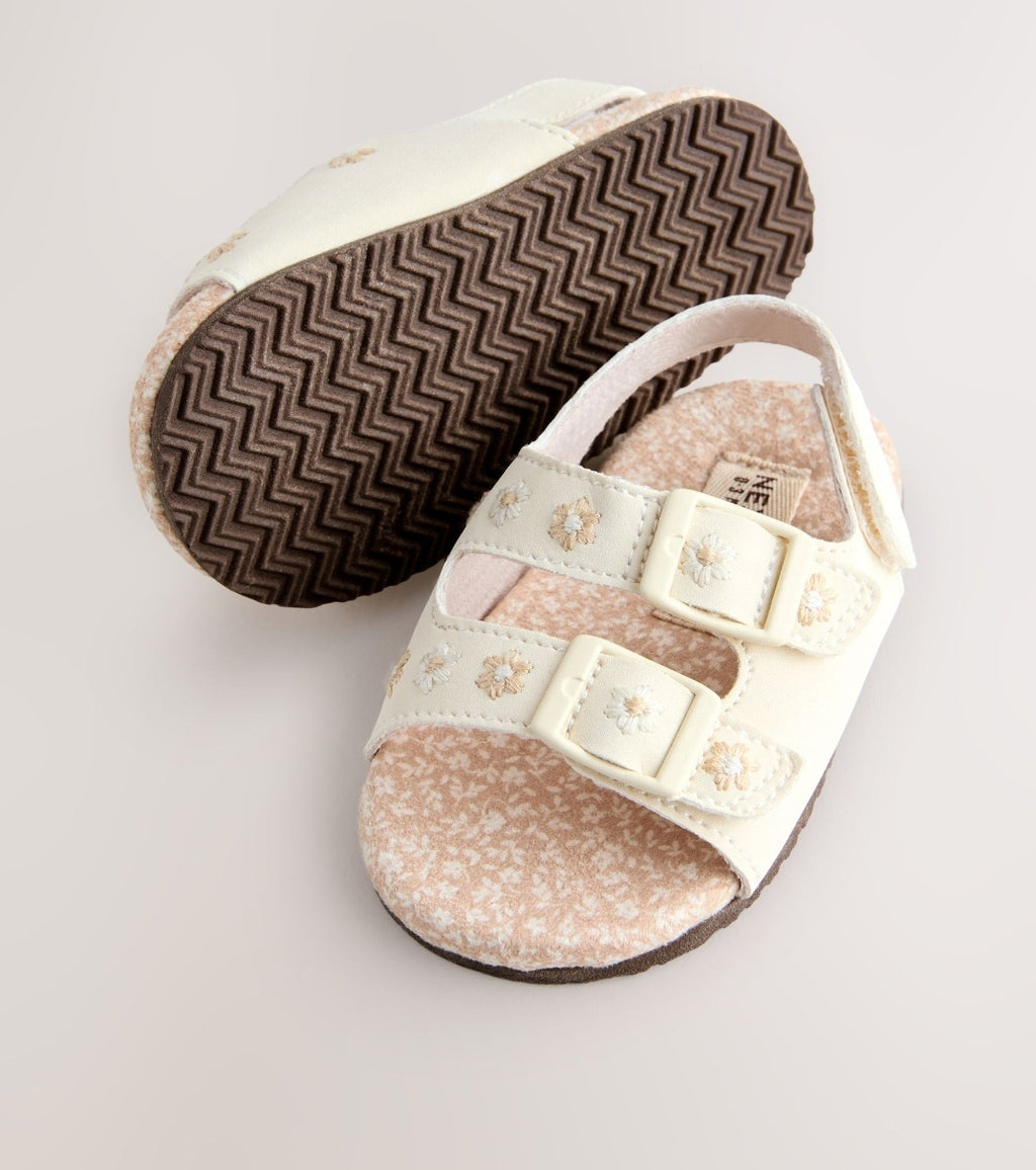 Neutral Floral Touch and Fasten Baby Sandals