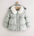 Sage Green Floral Shower Resistant Faux Fur Collar Padded
