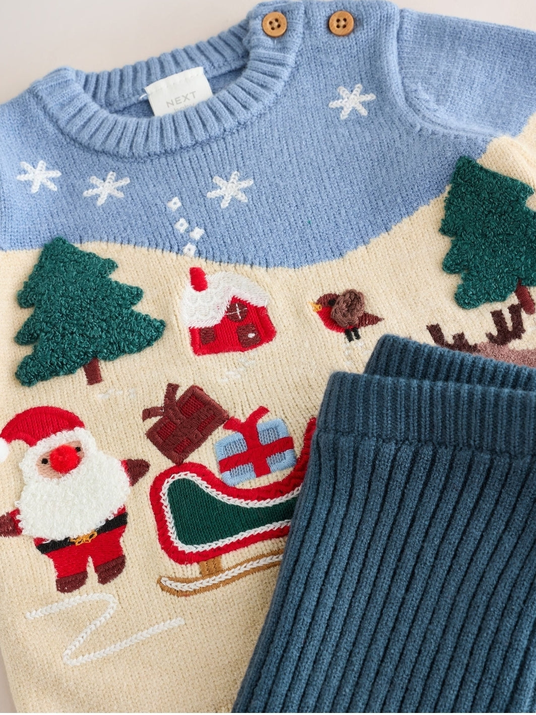 Blue Christmas Knitted Jumper and Leggings Set