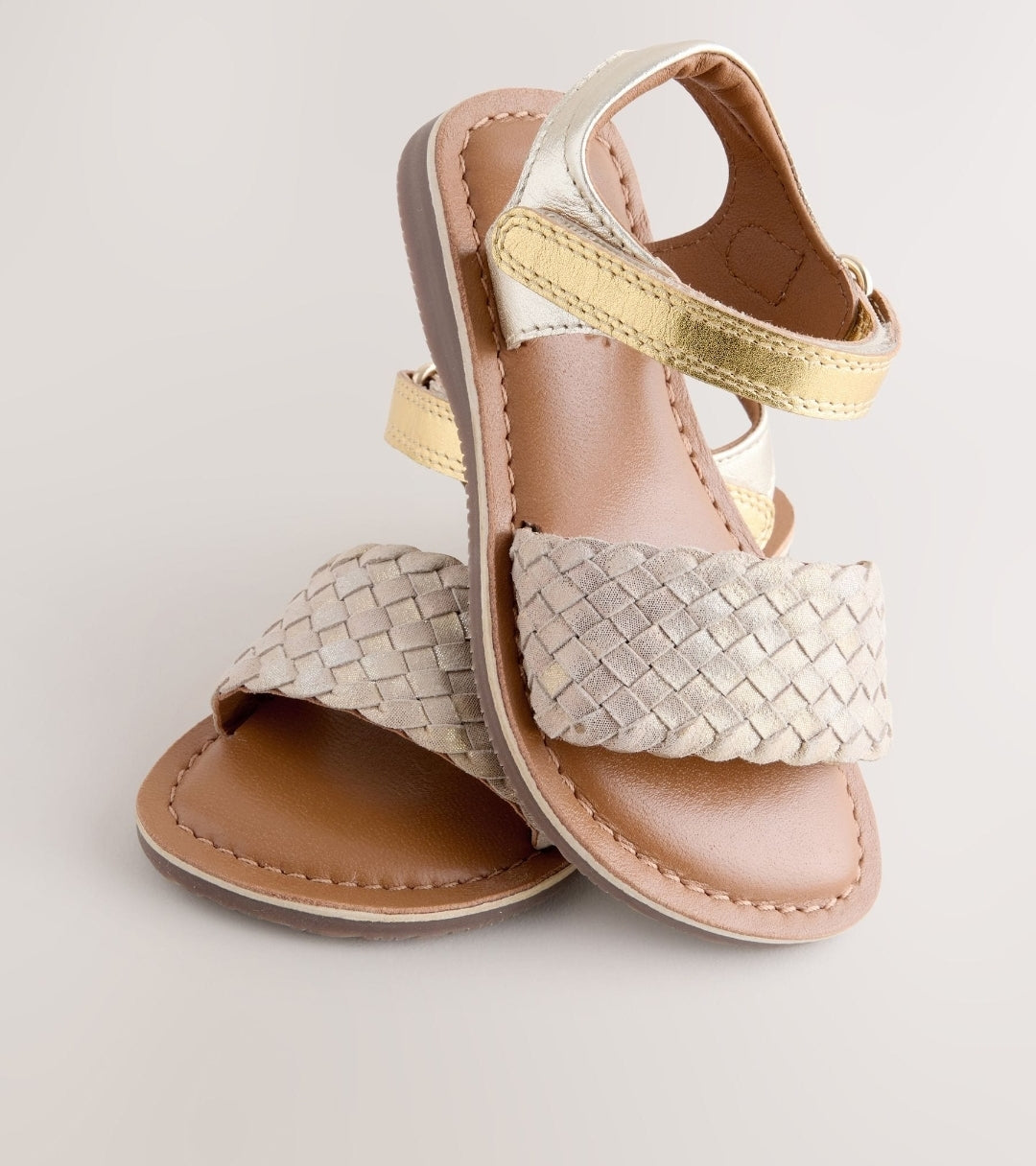 Gold Wide Fit (G) Leather Twist
Sandals with Touch Fastening