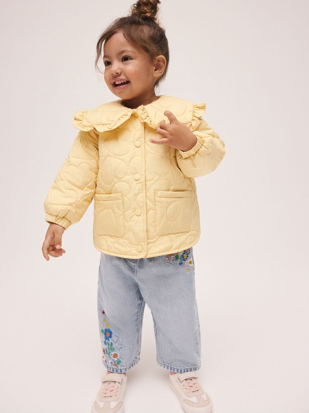 Lemon Yellow Shower Resistant Frill Collar Quilted Jacket