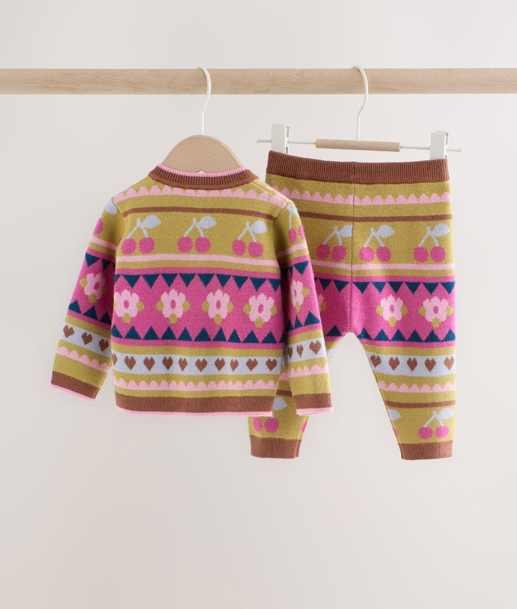Green Fairisle Knitted Cardigan and Leggings Baby Set 2 Piece