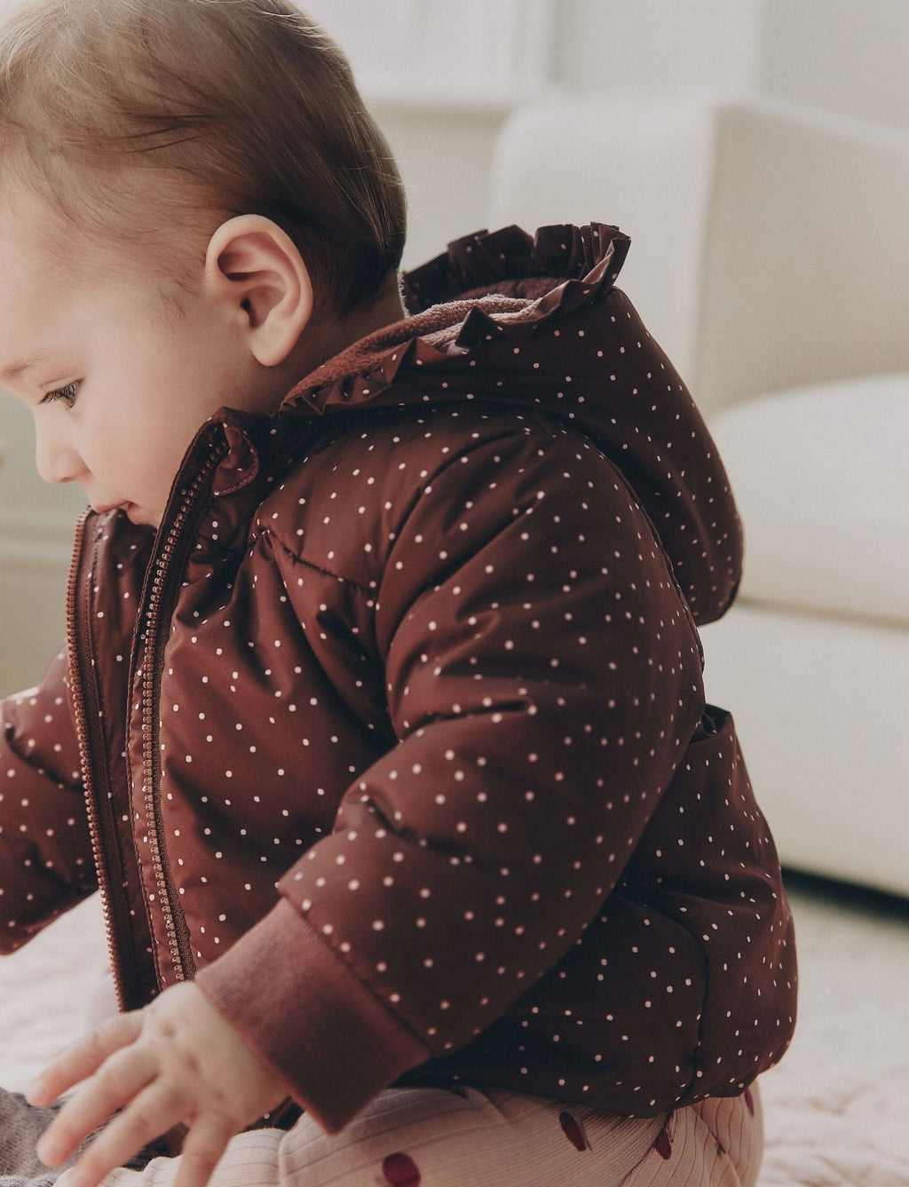 Brown Spotted Hooded Padded Baby Jacket