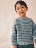 Blue Chenille Stripe Knitted Crew
Neck Jumper