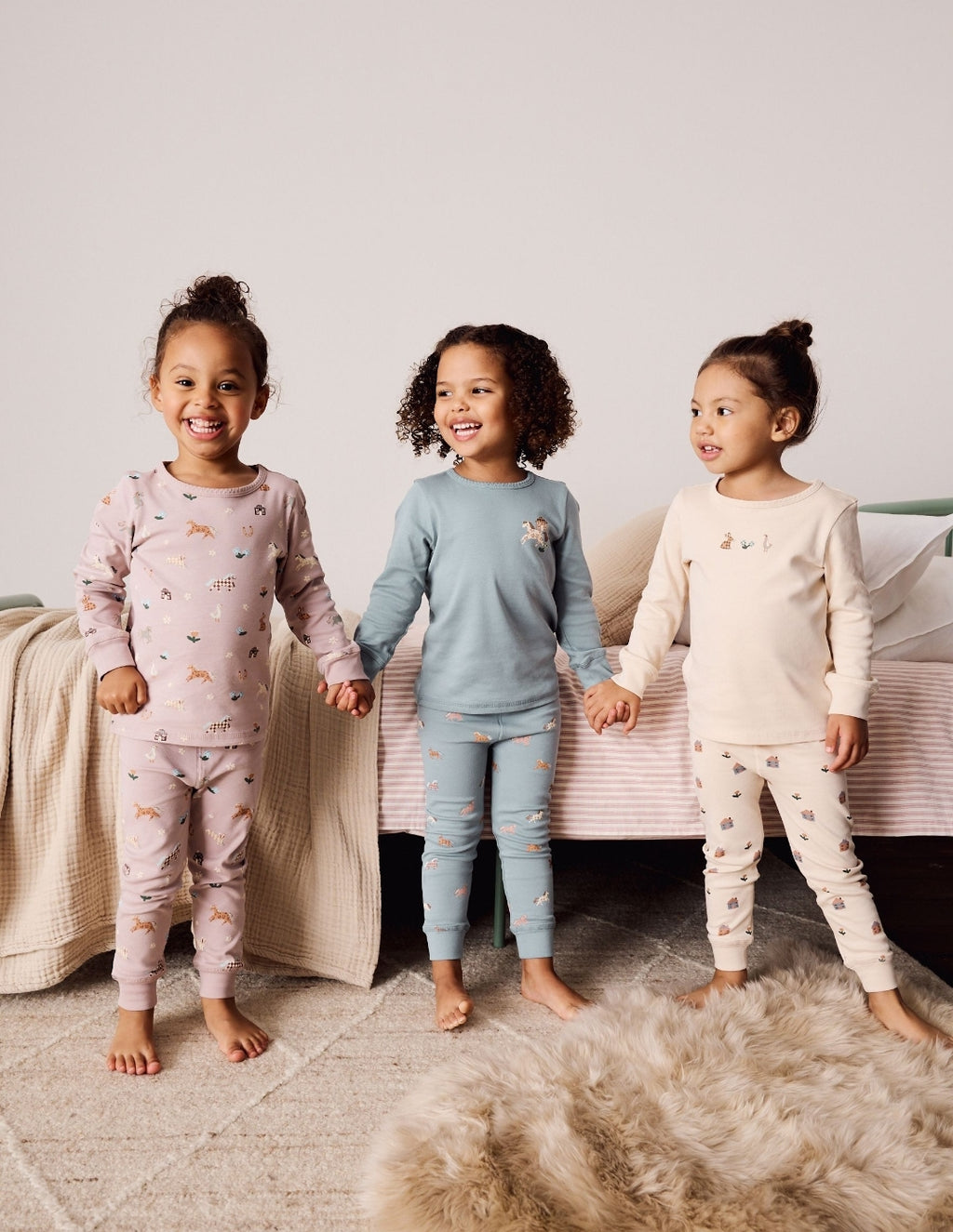 Cream/Blue Snuggle Pyjamas 3 Pack
