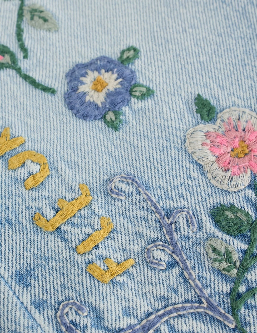 Floral Embroidered Wide Leg Jeans