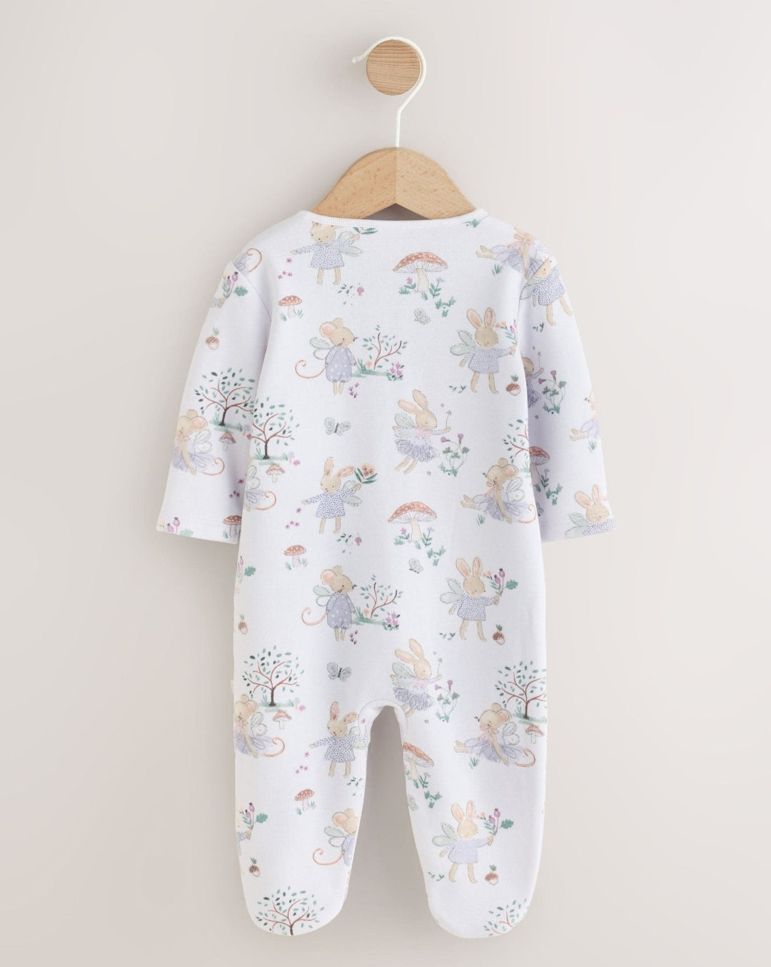 White/Lilac Fairy Mouse Fleece Lined Two Way Zip Baby Sleepsuit