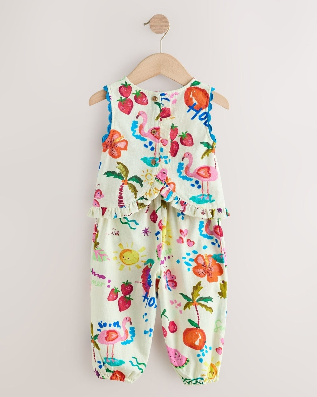 Bright Summer Tropical Print Top &Cuffed Trousers Set