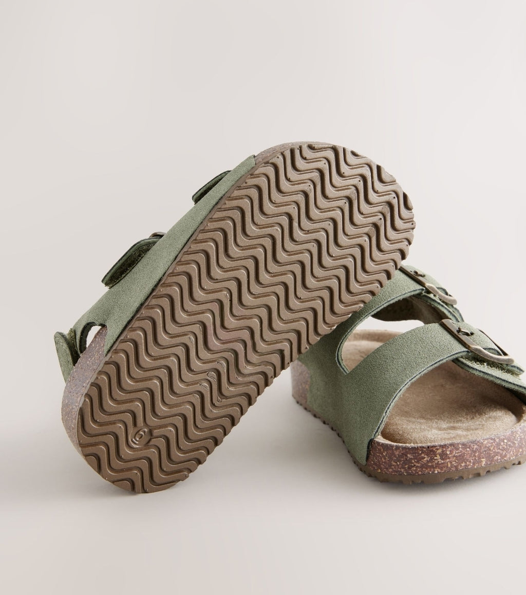 Green Standard Fit (F) Double Buckle Cushioned Footbed Sandals