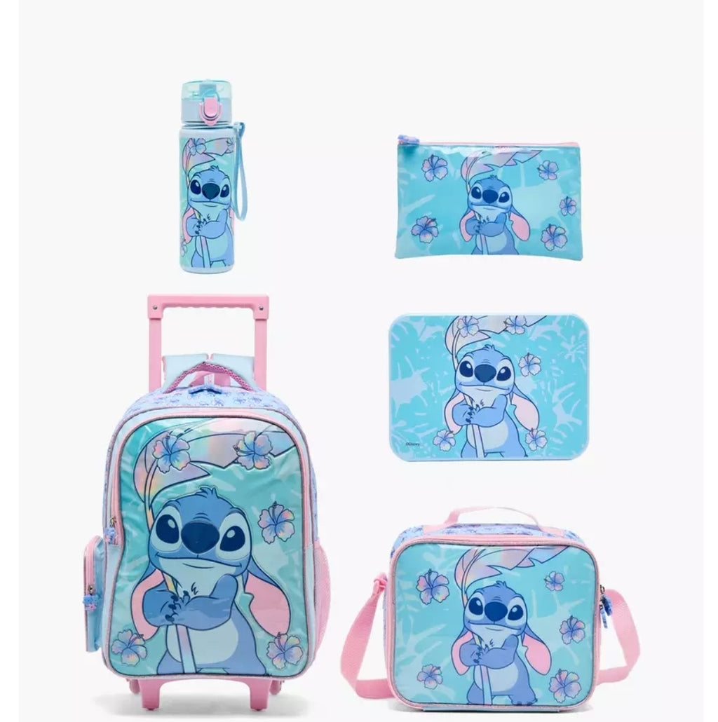 Disney Stitch Print 5-Piece School Trolley Bag Set 16 inches