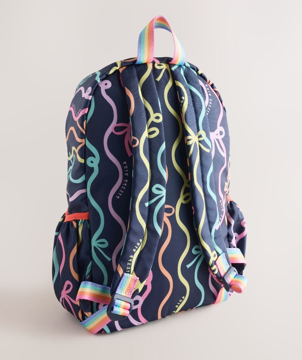 Little Bird by Jools Oliver Navy Back To School Pastel Rainbow Bow Backpack 16inch