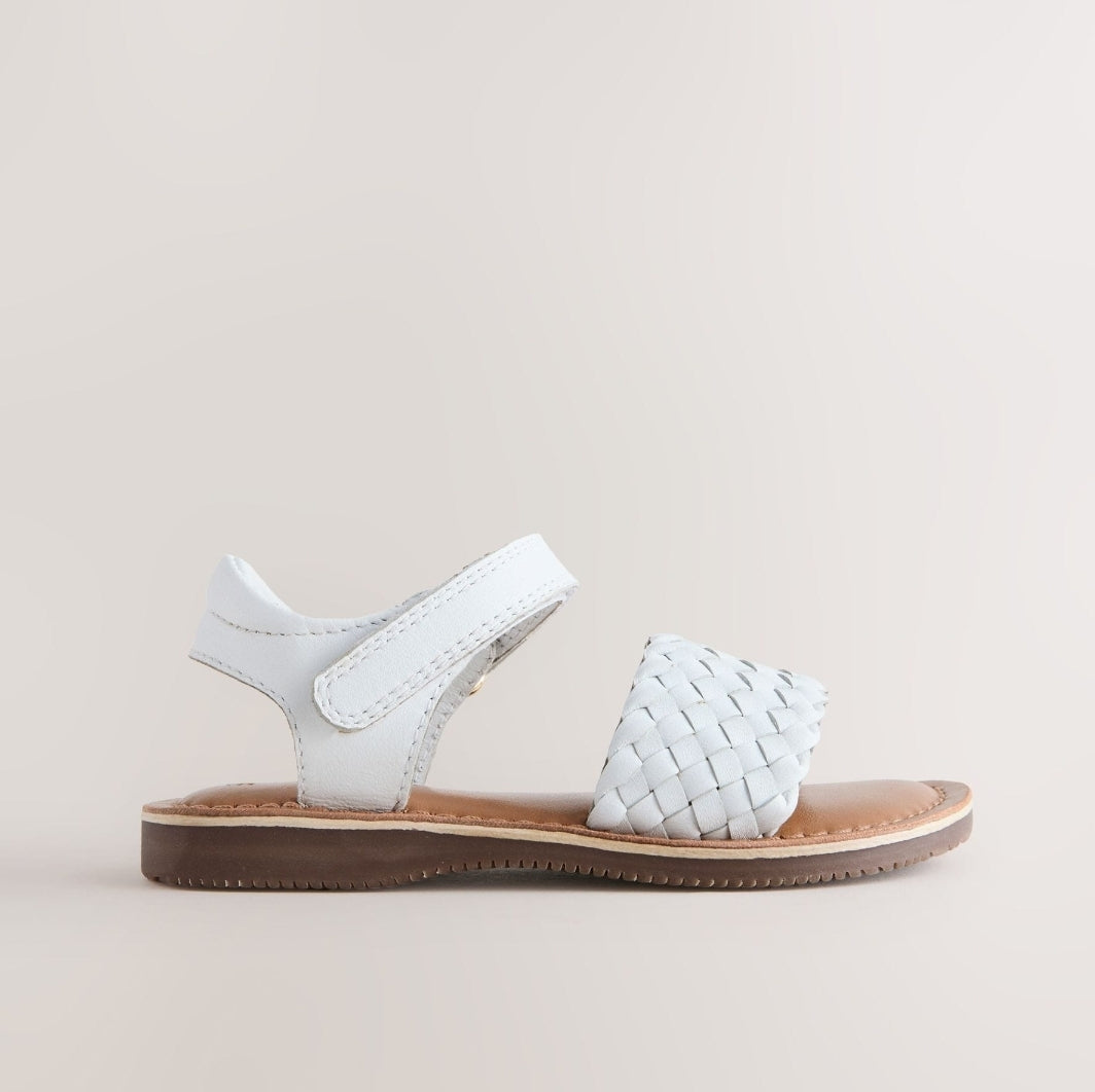 White Wide Fit (G) Leather 
Sandals with Touch Fastening