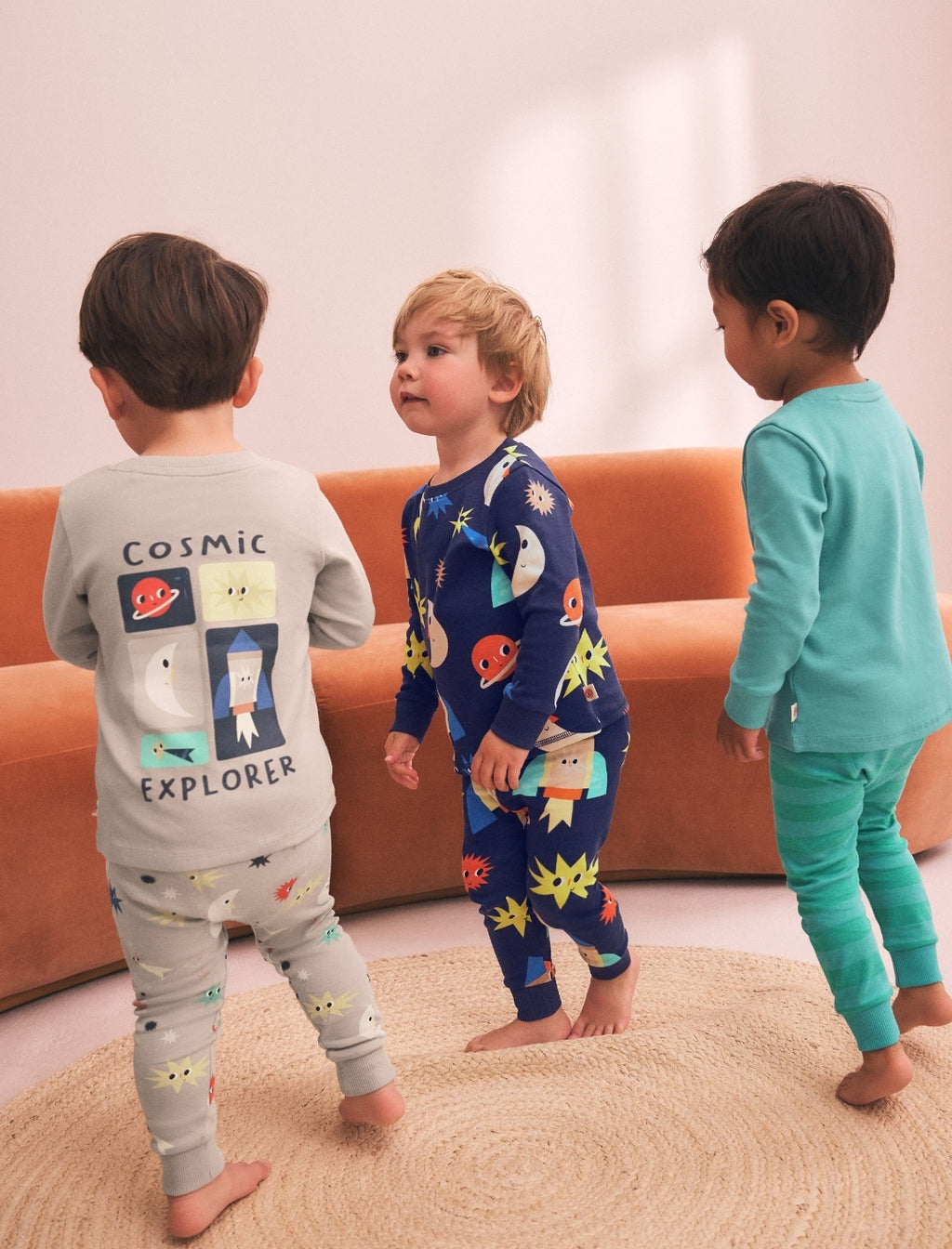 Ecru/Navy/Green Spaceship Relaxed Snuggle Pyjamas 3 Pack