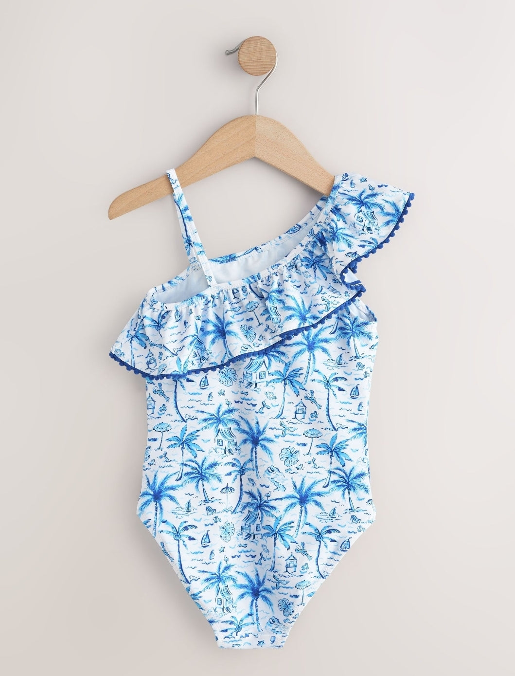 Blue Palm Print One Shoulder
Swimsuit