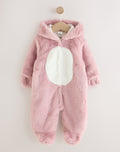 Pink Embroidered Bunny Faux Fur Hooded Baby